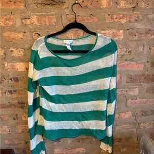 Charlotte Russe Green and Cream Striped Long Sleeve Top